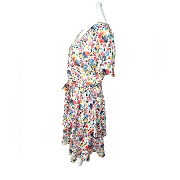 Tahari Arthur Levine Floral Faux Wrap Sheer Flutter Sleeve Tier Dress Size 12 - Picture 6 of 14